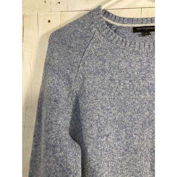 Banana Republic Blue Heathered Chunky Knit Cotton Blend Sweater Size L - Picture 3 of 6